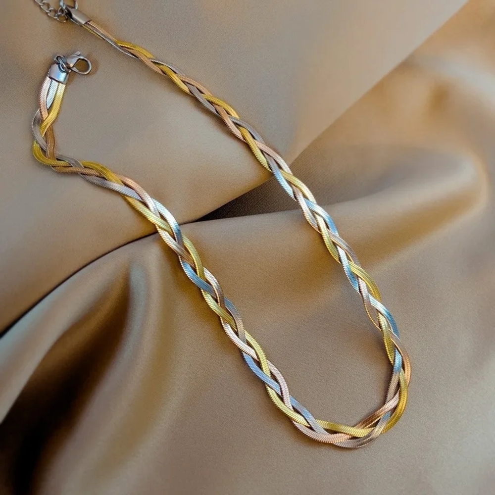 Braided 18k Plated Gold and Silver Necklace